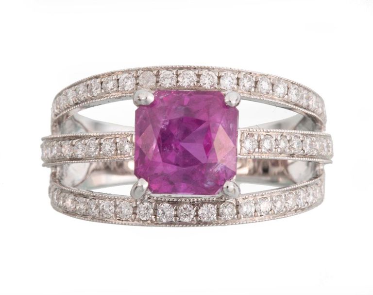 18k white gold pink sapphire and diamond ring