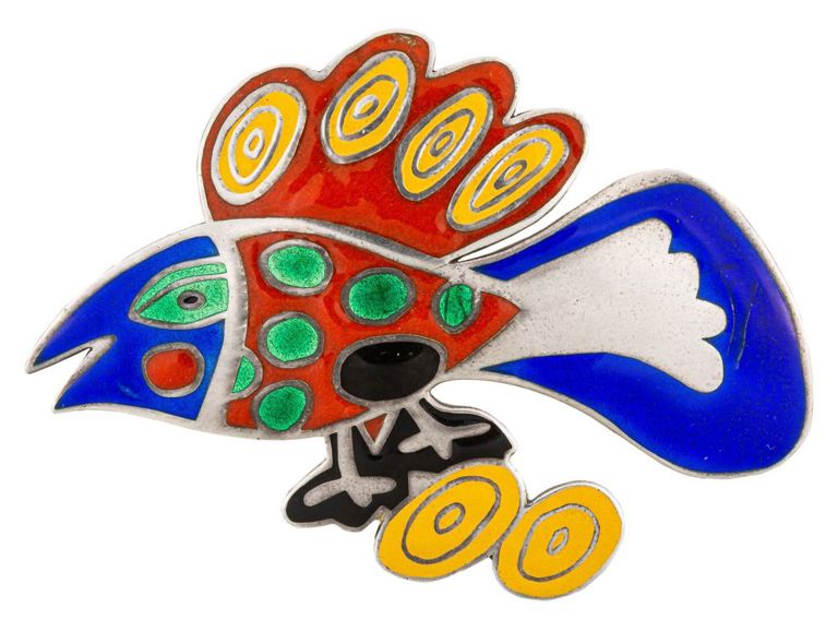 Corneille silver and enamel bird brooch
