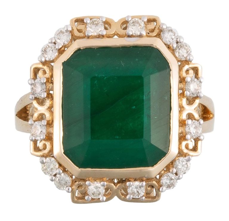 14k yellow gold emerald and diamond ring