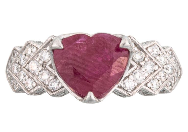 Platinum ruby and diamond ring