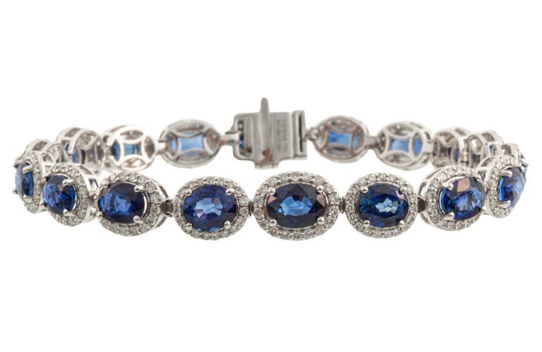 Platinum blue sapphire and diamond bracelet