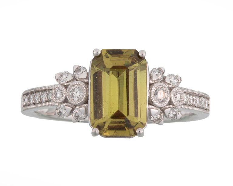 Platinum sapphire and diamond ring