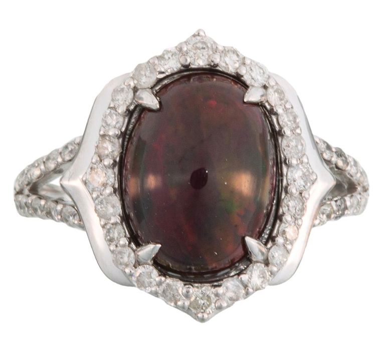 Platinum black opal and diamond ring