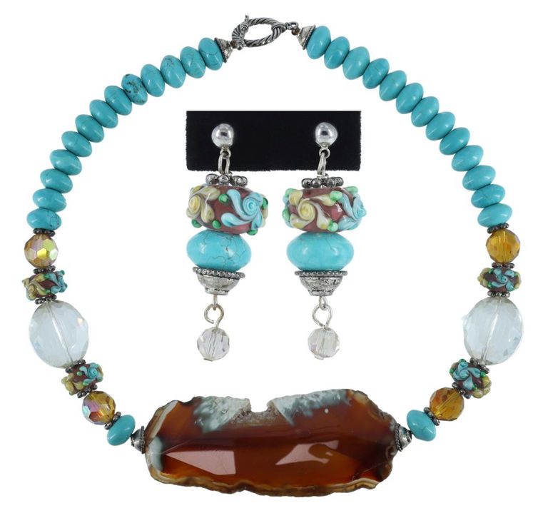 Estate Southwest Beaded Necklace & Earrings