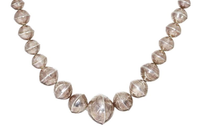Navajo Pearls Stamped Silver Bench Beaded Necklace