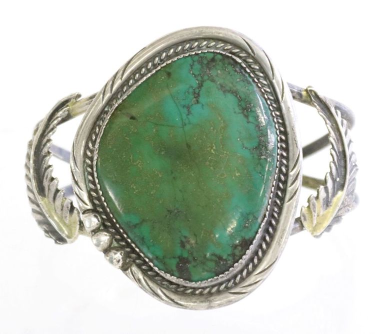 Southwest Silver & Turquoise Feather Cuff Bracelet