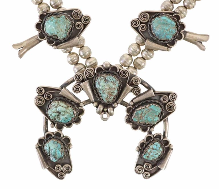 Native American Turquoise Squash Blossom Necklace