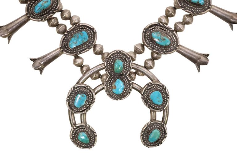Native American Turquoise Squash Blossom Necklace
