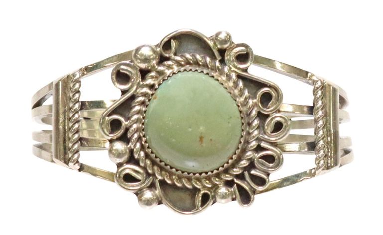 Leslie Nez Navajo Sterling & Green Stone Cuff