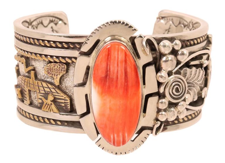 Native American Sterling & 12k Gf Storyteller Cuff