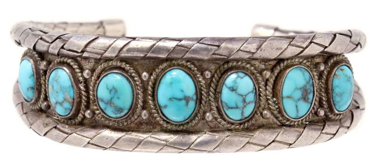 Native American Silver & Turquoise Cuff Bracelet