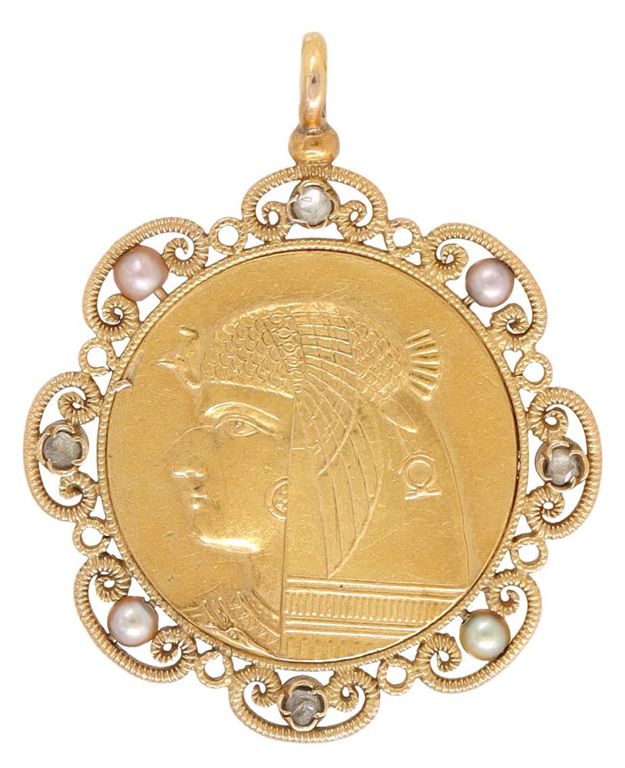 French Egyptian Revival 18kt Gold Portrait Pendant