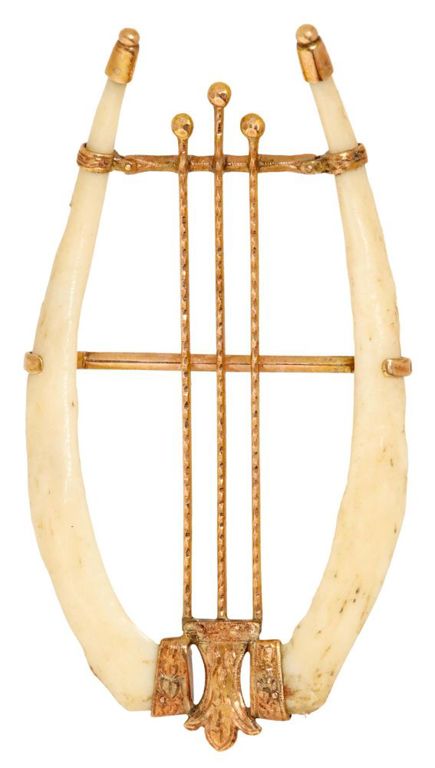 Estate 14kt Rose Gold & Natural Lyre Form Brooch