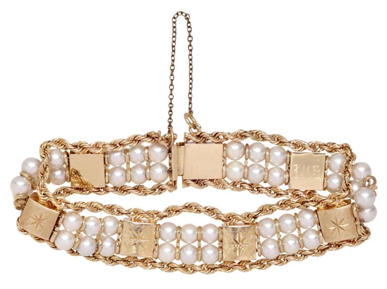 Estate 14kt Yellow Gold & Pearl Bracelet