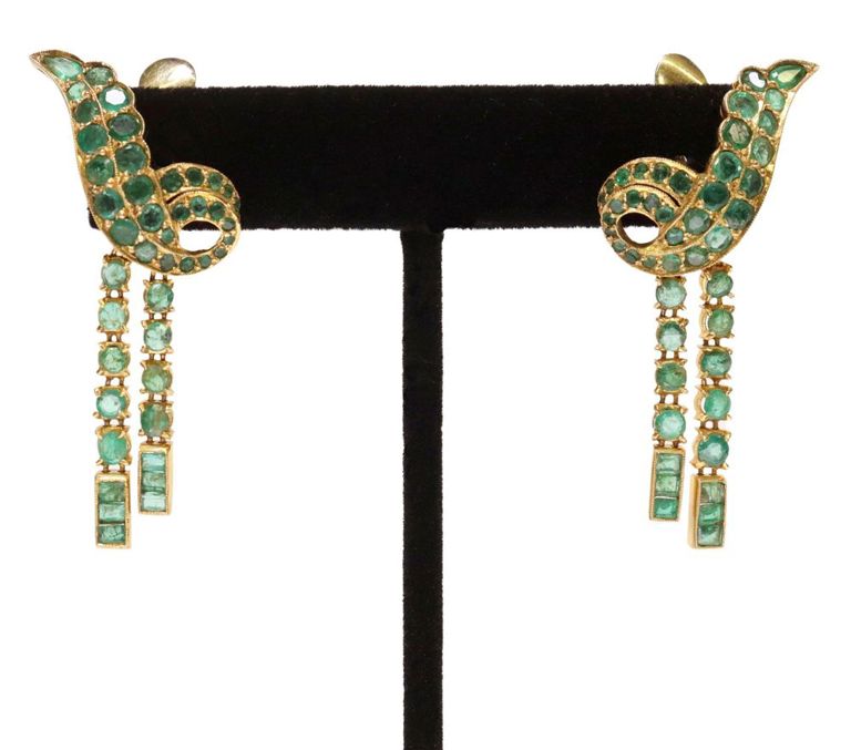 Estate 18kt Yellow Gold & 9cttw Emerald Earrings