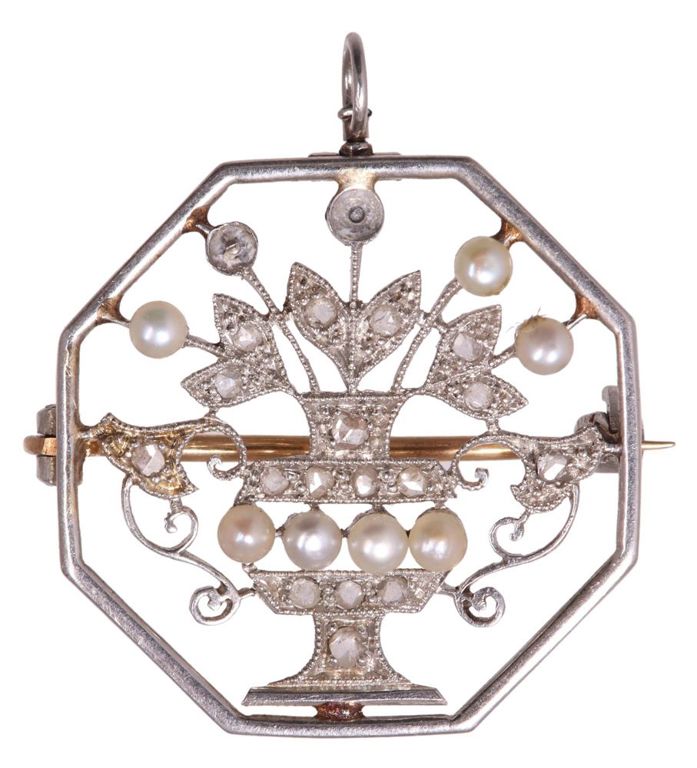 Estate Tiffany & Co Platinum & 14kt Pendant Brooch