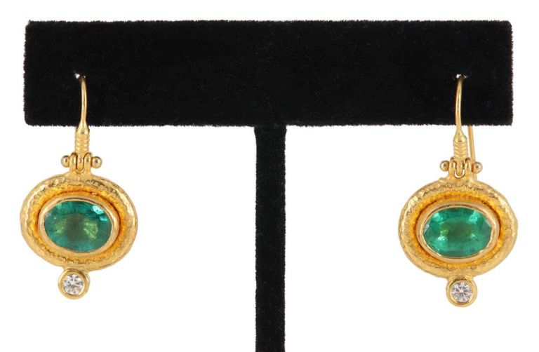 Estate Ara Collection 985 Gold Emerald Earrings