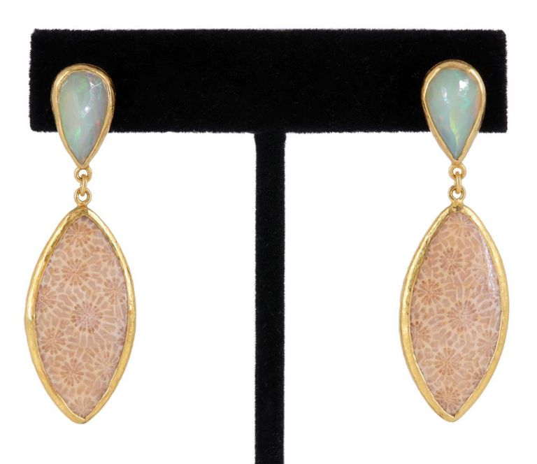 Ara Collection 985 Gold Opal & Agate Earrings