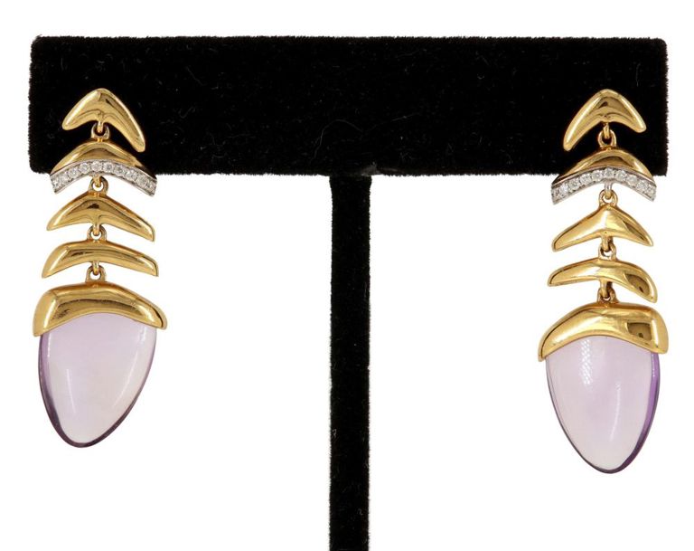Designer Kara Ross 18k Diamond & Amethyst Earrings