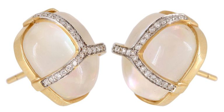 Designer Kara Ross 18k Gold Diamond & Mop Earrings