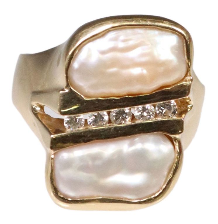 Estate Strellman 14kt Gold, Pearl & Diamond Ring