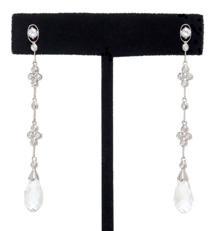 Estate 14kt Wg & Diamond Drop Earrings