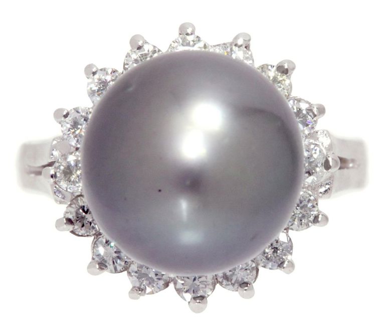 Estate 14kt White Gold Tahitian Pearl Diamond Ring