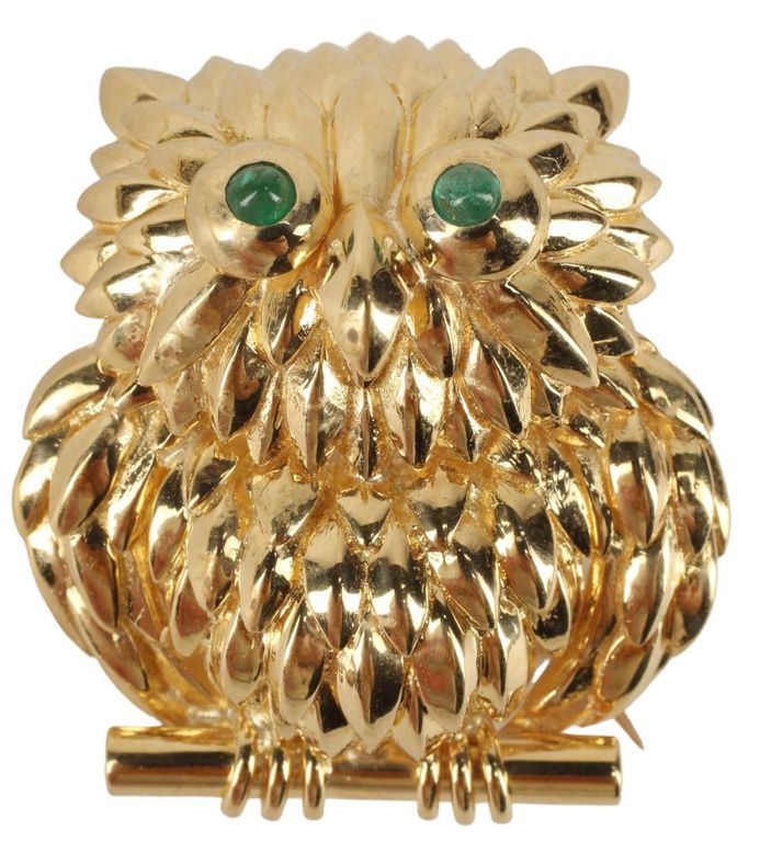 Estate Tiffany & CO 18kt Yellow Gold Owl Brooch