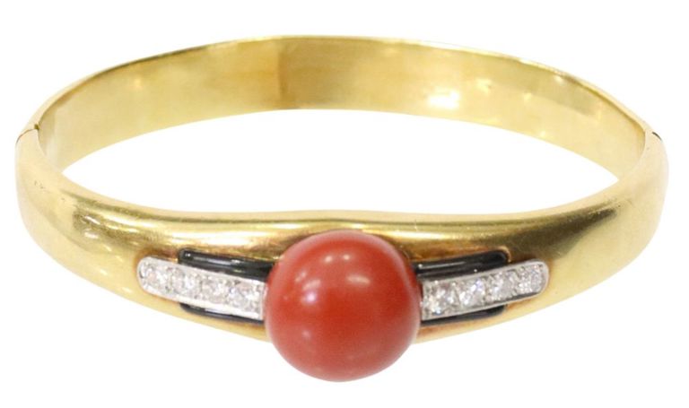Estate Art Deco 18kt Gold & Diamond Bangle