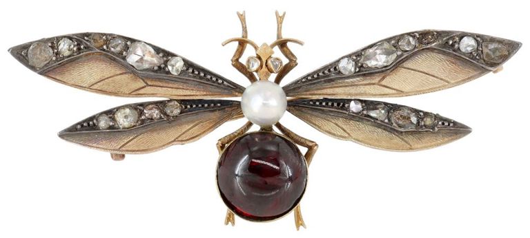 Antique 18kt Gold & Diamond Insect Brooch