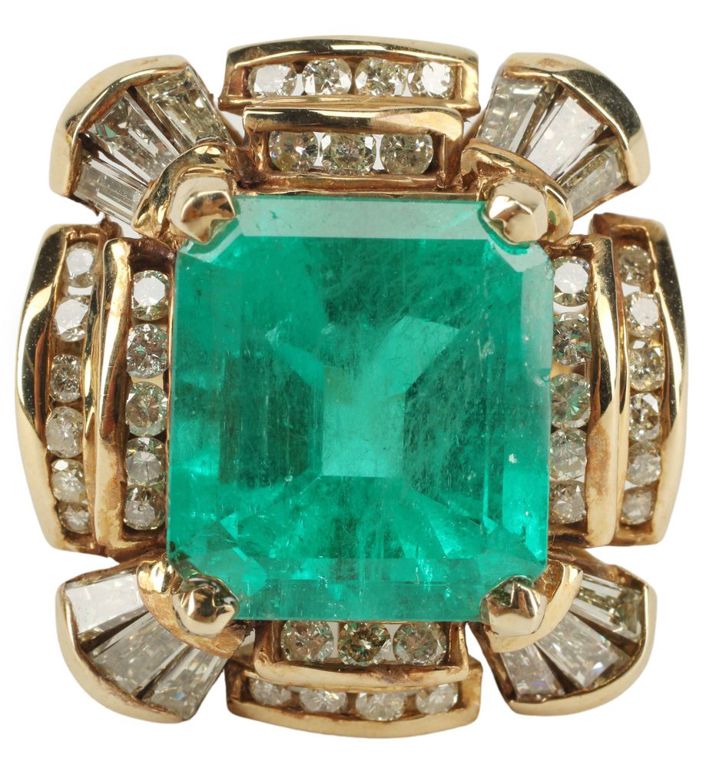 Estate 14k Emerald & Diamond Ring