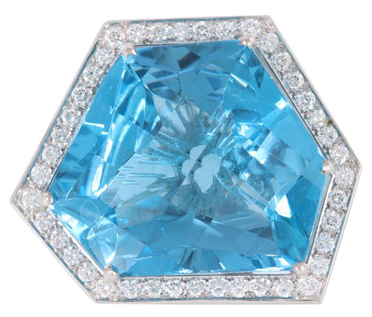 Estate 18kt Blue Topaz & Diamond Pendant