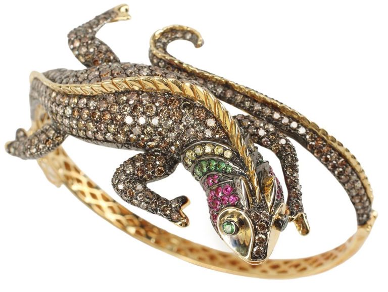 Estate 18kt Diamond Gem Lizard Bracelet