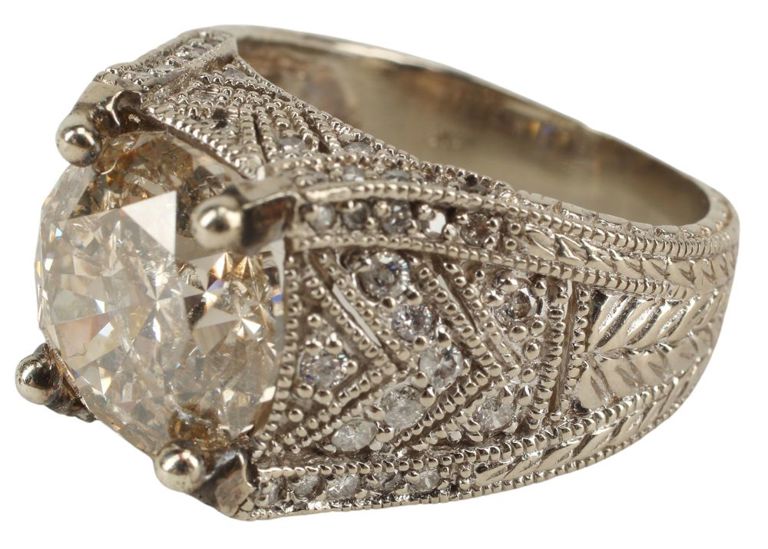 Estate 14kt Wg Center Diamond Cocktail Ring