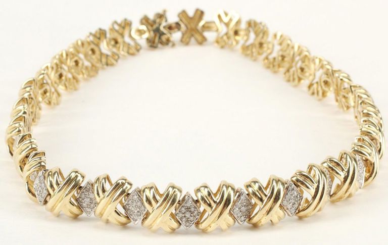 Estate 14kt Yg & Diamond X -link Necklace