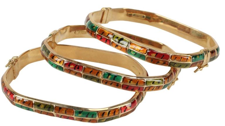 Estate Italian 14kt & Enamel Hinged Bangles
