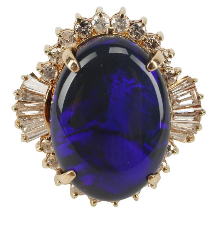 Estate 14kt Gold Blue Opal & Diamond Cocktail Ring