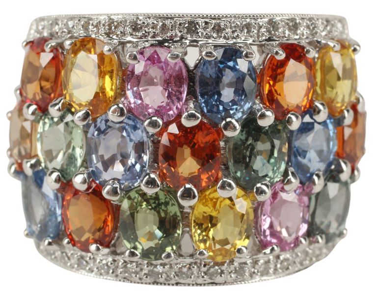 Estate 18kt Multicolor Sapphire & Diamond Ring