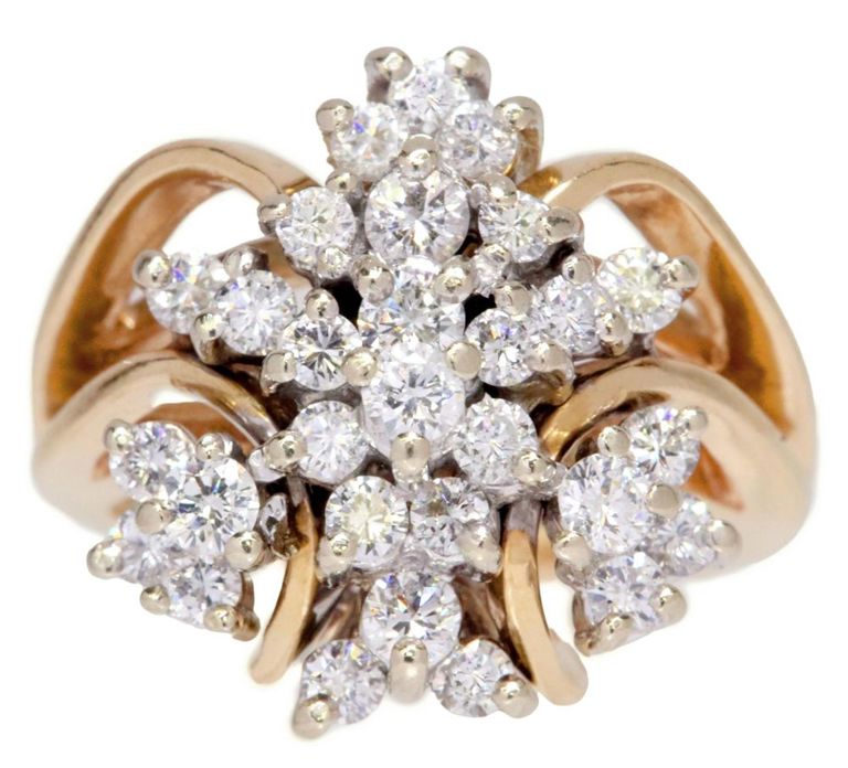 Estate 14kt Yg & Diamond Cluster Ring