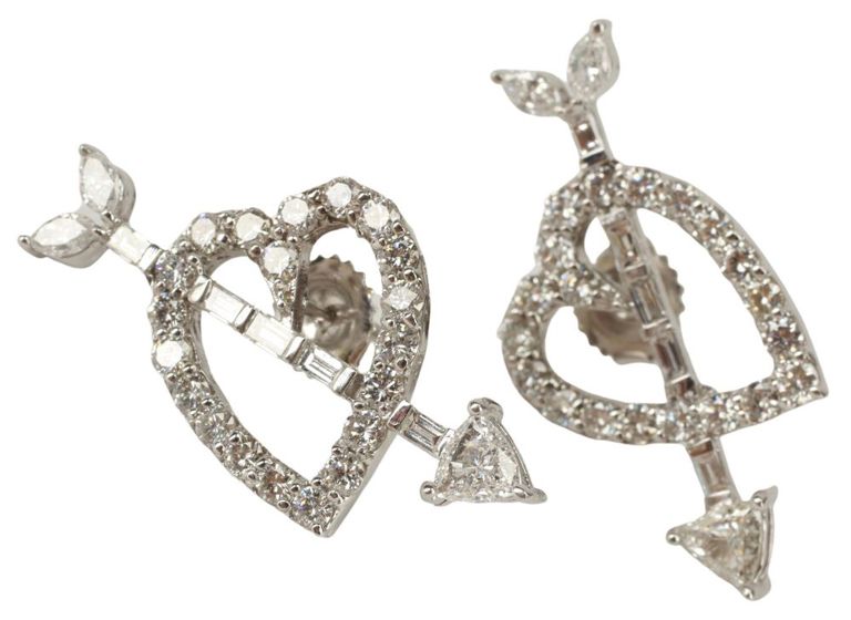 Estate 18kt Wg & Diamond Heart Earrings