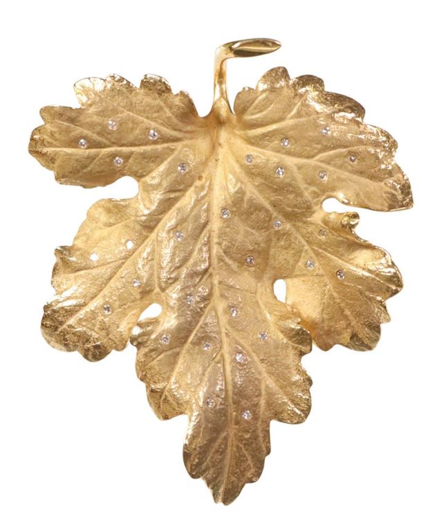 Estate 14kt Gold & Diamond Leaf-form Brooch
