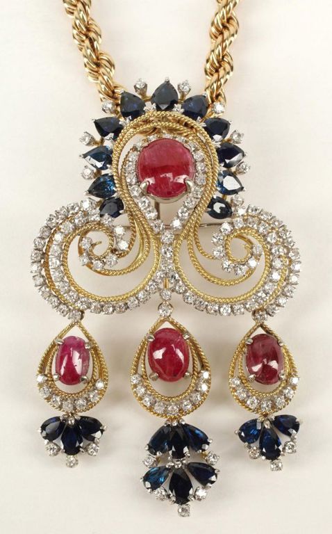Estate 18kt Gold Gemstone & Diamond Brooch