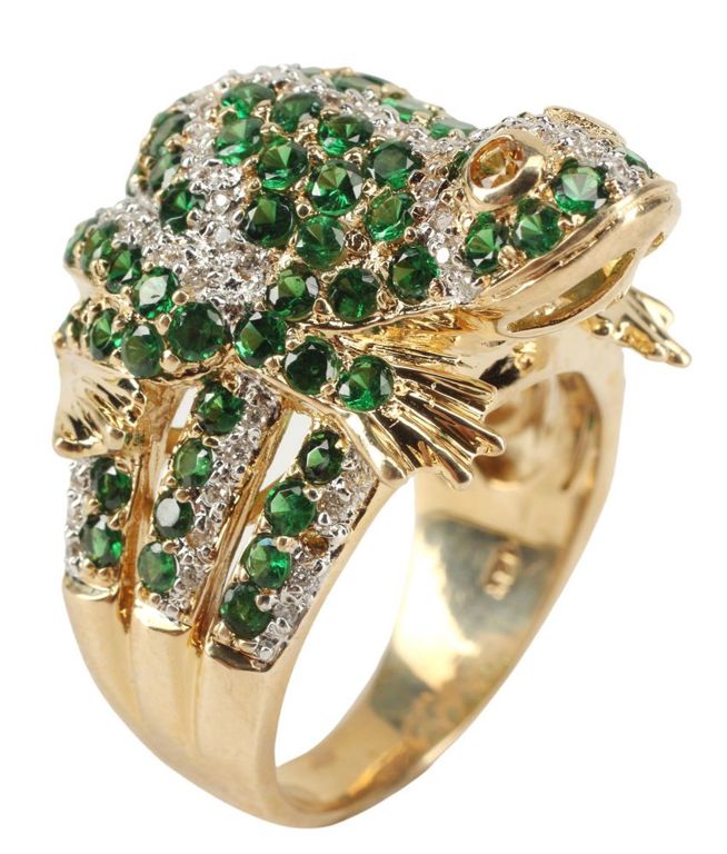 Estate 14kt Tsavorite Garnet & Diamond Frog Ring