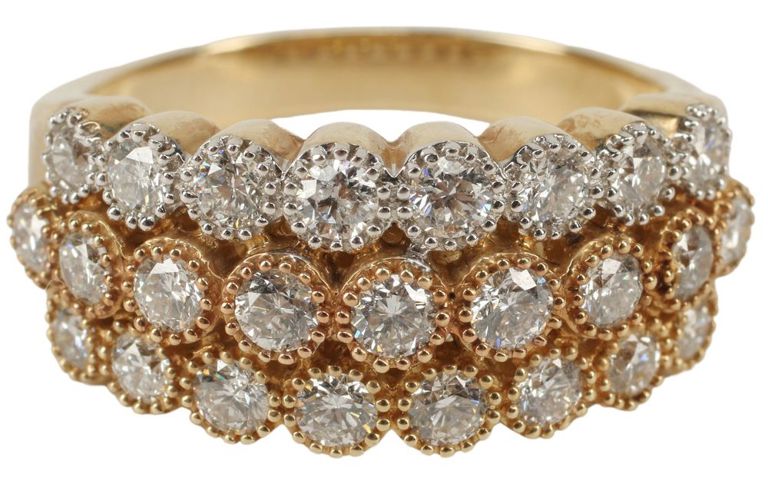 Estate 14kt Yg & Three-row Diamond Ring