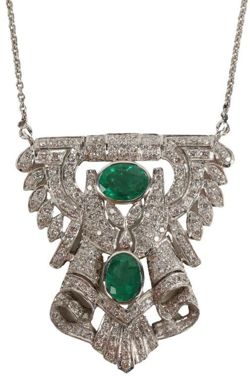 Art Deco Style 18kt Emerald & Diamond Necklace