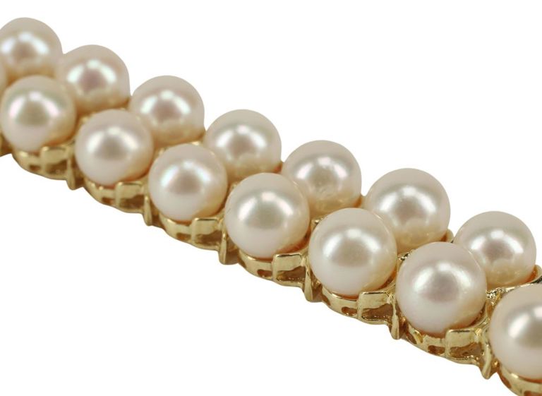 Estate 14kt Yellow Gold Pearl & Diamond Bracelet