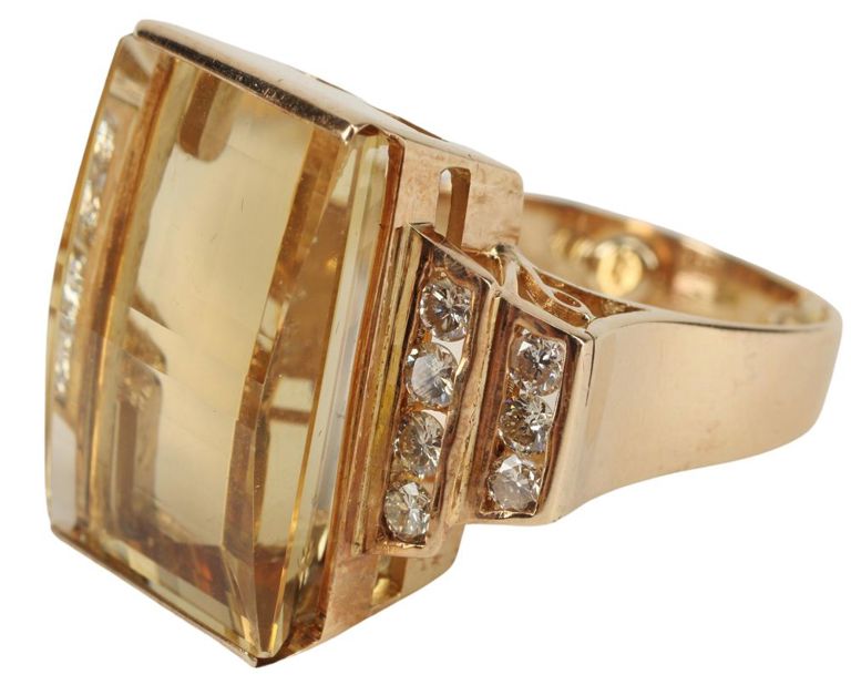Estate 14kt Yg Fancy Cut Topaz & Diamond Ring