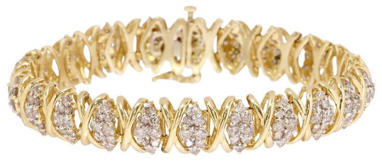Estate 14kt Yg & Diamond X-link Bracelet