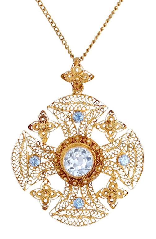Estate 18kt Blue Spinel Filigree Pendant Necklace