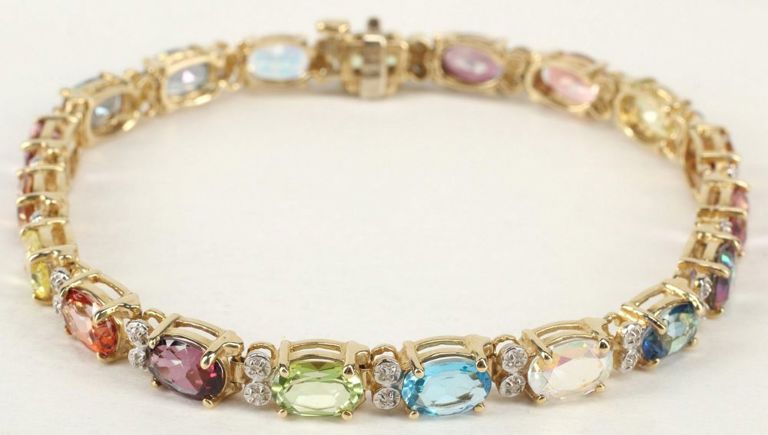Estate 14k Yellow Gold Multigemstone Link Bracelet